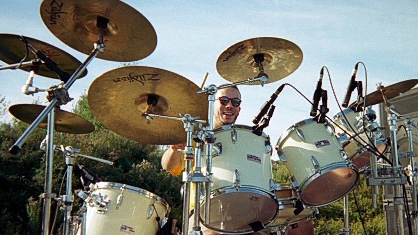Greg Vasso playing drums in Max Creek