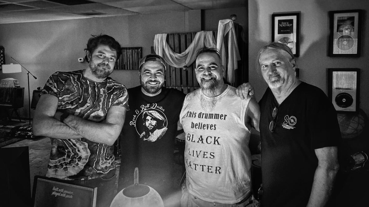 Joe Jeffery, John Spignesi, Matt Alling, and Scott Murawski working on the new John Spignesi Band album.